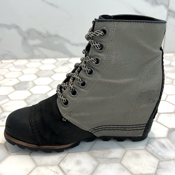 Sorel 1964 Premium PDX Wedge Nori Green & Black Leather Mid Boots Booties Size 7 - Picture 7 of 16